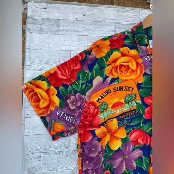 Jams World Santa Monica Floral Rayon Hawaiian Shirt Mens L Surf Line USA large - Picture 6 of 14